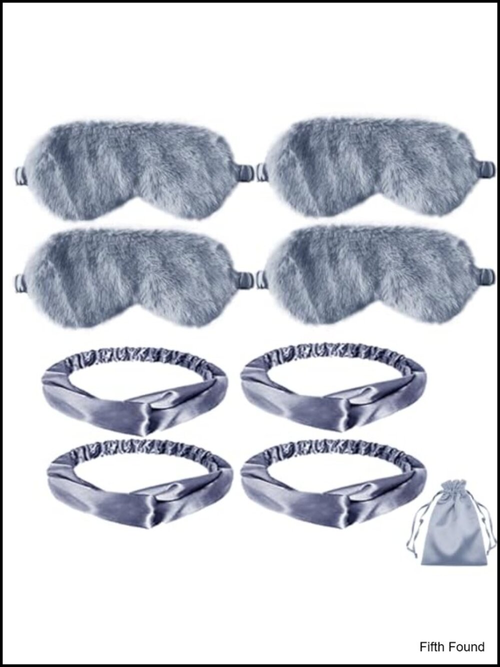 Faux Fur Plush Eye Mask Set with Satin Headbands & Pouch